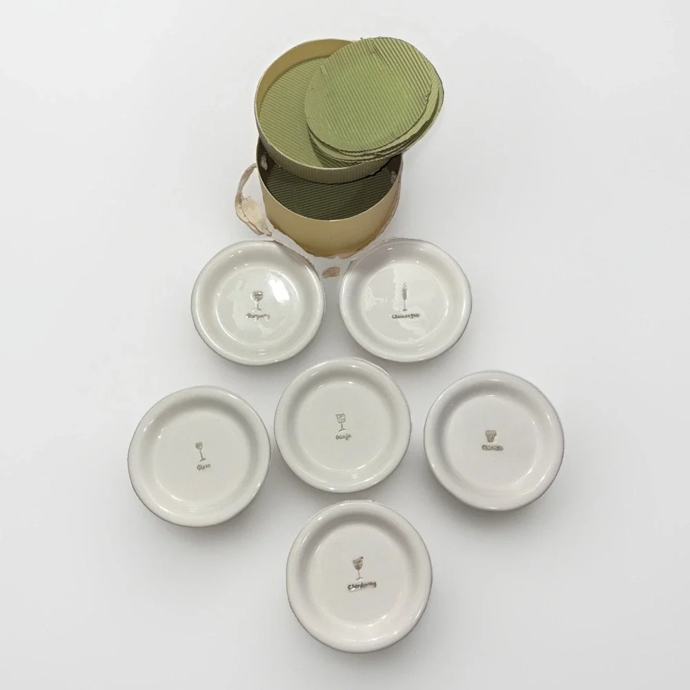 Williams Sonoma Ceramic Wine Series Canapé Plates Set of 6 Boxed